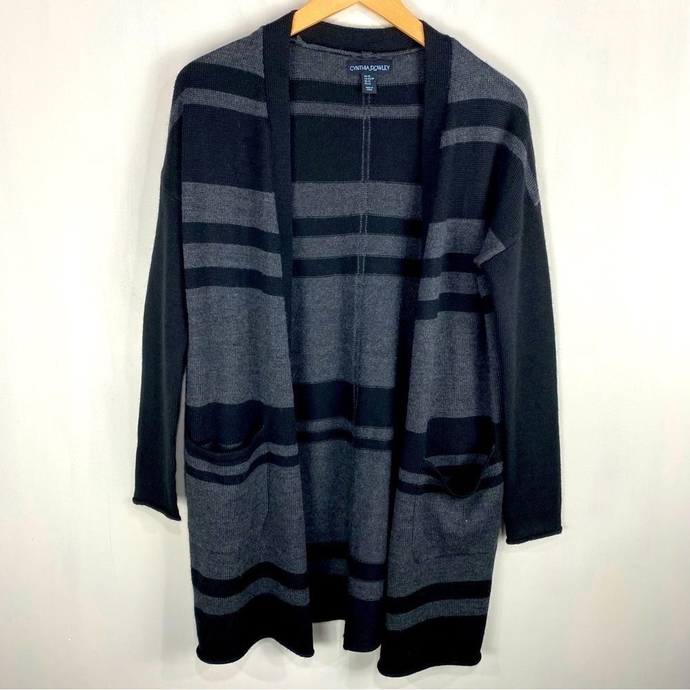 Cynthia Rowley Wool‎ Blend Striped Longline Open Front Cardigan Sweater Size XS